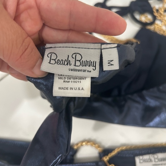 Beach Bunny Metallic Navy Bikini with Gold Chain Accents - Picture 3 of 3